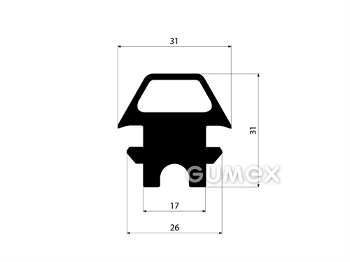 Gumový profil tvarový s dutinkou, 31x31mm, 70°ShA, EPDM, -40°C/+100°C, čierny